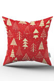 Çift Taraflı Kırmızı Sarı Yılbaşı Temalı Dijital Baskılı Kırlent Yastık Kılıfı - CGH303-CT