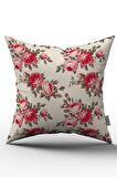Çift Taraflı Pembe Bej Çiçekli Kırlent Yastık Kılıfı - CGH201-CT
