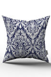 Çift Taraflı Lacivert Beyaz Damask Desenli Kırlent Yastık Kılıfı - CGH089-CT