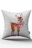 Çift Taraflı Beyaz Kahverengi Geyik Kırlent Yastık Kılıfı - CGH030-CT