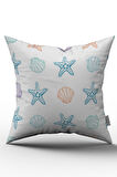 Çift Taraflı Beyaz Mavi Deniz Yıldızı İstridye Desenli Kırlent Yastık Kılıfı - CGH008-CT
