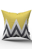 Çift Taraflı Sarı Gri Dekoratif Zigzag Desenli Dijital Baskılı Kırlent Kılıfı - YST12-CT