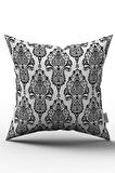 Çift Taraflı Beyaz Siyah Damask Desenli Dijital Baskılı Kırlent Kılıfı - OTYK035-CT