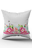 Çift Taraflı Pembe Beyaz Puantiyeli Çiçek Desenli Dijital Baskılı Kırlent Kılıfı CGH1079