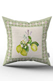 Çift Taraflı Yeşil Krem Dekoratif Limon Desenli Dijital Baskılı Kırlent Kılıfı CGH1081