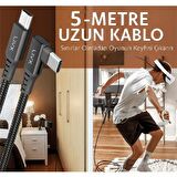 LivX Long Type C To Type C 5 Metre 60W 5Gbps Hızlı Şarj Veri Aktarımı 90° MVP Oyuncu Şarj Kablosu Halat Örgülü Oculus Quest Sanal Gerçeklik Şarj Kablosu OYN-05