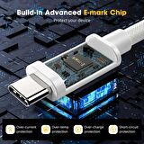 LivX White Type-C to Type-C 100W Hızlı Şarj 10Gbps Hızlı Veri Aktarımı PD3.1 Örgülü Beyaz 1 Metre Kablo BYZ-01