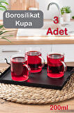 Porsima 6080 Borosilikat Isıya Dayanıklı Cam Kulplu Çay Bardağı Kahve Ve Çay Kupası 3'lü 200ml