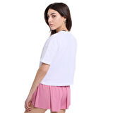 Ube Kadın Beyaz Günlük Stil T-Shirt 25YK015-BYZ