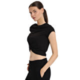 Marana Cropped Top Kadın Siyah Günlük Stil T-Shirt 25KK1032-SYH