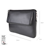 2K S.Deri Laptop Çantası,Tablet Çantası,13.3'' inç,Vegan,Omuz ve Valiz Askılı,Aksesuar ve Evrak Cepli,24*34*2 cm.,Siyah