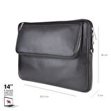 2K S.Deri Laptop Çantası,Tablet Çantası,14'' inç,Vegan,Omuz ve Valiz Askılı,Aksesuar ve Evrak Cepli,25.5*36*2 cm.,Siyah