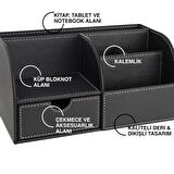 Masa Üstü Düzenleyici,Kalemlik,Kumandalık,Küpbloknotluk,Tabletlik,Kitaplık,6 Gözlü,Çekmeceli,Desktop Organizer,Vegan,24,5*13*12