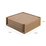 Bardak Altlığı,6’lı Set,Masaüstü Kare Cup Coaster,Vegan Suni Deri,11x11 cm.,Vizon
