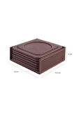 Bardak Altlığı,6’lı Set,Masaüstü Yuvarlak Cup Coaster,Vegan Suni Deri,11x11 cm.,Bordo