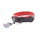 Yumuşak Dokulu Gerçek Deri Flatiron Köpek Boyun Tasması 3x54cm, Lacivert Kırmızı