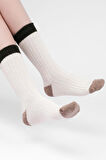 Mısırlı Kadın Kuzu Yünü Tekli Ekru Soket Çorap M 75001 E