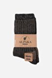 Mısırlı Unisex Alpaka Yünü Havlu Kışlık Antrasit/Bej Soket Çorap - M 6006-AB