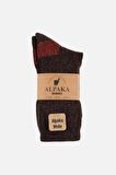 Mısırlı Unisex Alpaka Yünü Havlu Kışlık Kahve/Kırmızı Soket Çorap - M 6005-KK