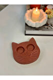 El yapımı beton kedi gözlü tealight mumluk Kiremit / Tek Ebat