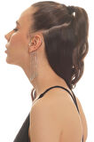 Kadın Gümüş Renk Lak Kaplama Tek Taş Detaylı Sallantılı Yıldız Charm Earcuff&Kıkırdak Küpe