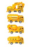 Minik İnşaatçılar İçin İdeal Hediye: Çek Bırak Özellikli 4'lü Oyuncak İş Makineleri Seti 12cm.