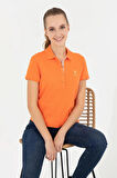 Kadın Turuncu Polo Yaka T-shirt Basic