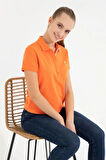 Kadın Turuncu Polo Yaka T-shirt Basic