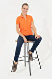 Kadın Turuncu Polo Yaka T-shirt Basic