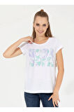 Gurp Bisiklet Yaka Standart Kalıp Baskılı Mor Kadın T-shirt