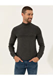 Gri Melanj Slim Fit Yarım Balıkçı Yaka Triko Kazak 50241465-vr086
