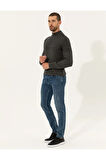 Gri Melanj Slim Fit Yarım Balıkçı Yaka Triko Kazak 50241465-vr086