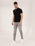Erkek Slim Fit Fermuarlı Polo Yaka Tişört-Siyah | L