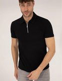 Erkek Slim Fit Fermuarlı Polo Yaka Tişört-Siyah | L