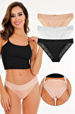 Kadın Lazer Kesim Dantelli Slip Külot 3'lü Paket Set - Kts3101