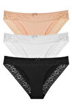 Kadın Lazer Kesim Dantelli Slip Külot 3'lü Paket Set - Kts3101