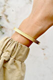 Yaprak Desenli Gold Çelik Kelepçe Bileklik