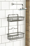 TEKNOTEL BANYO DÜZENLEYİCİ ŞAMPUANLIK 2 KATLI YAPIŞKANLI BANYO DUŞ RAFI MAT SİYAH ST256