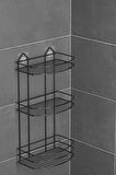 TEKNOTEL BANYO DÜZENLEYİCİ ŞAMPUANLIK SABUNLUK 3 KATLI YAPIŞKANLI BANYO DUŞ RAFI SİYAH ST009
