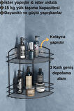 TEKNOTEL BANYO DÜZENLEYİCİ ŞAMPUANLIK SABUNLUK 2 KATLI YAPIŞKANLI BANYO DUŞ RAFI SİYAH ST032