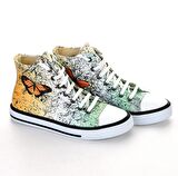 Kelebekli Unisex Renkli Beyaz Spor Ayakkabı Günlük Bot Sneakers Kaydırmaz Taban 7114