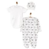 HelloBaby Yenidoğan Bebek Sevimli Fil Kendinden Eldivenli Tulum-Body- Şapka 3lü Set Unisex