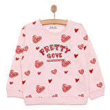 HelloBaby Kız Bebek Basic Az Şardonlu Kalp Desenli Sweatshirt Bisiklet Yaka Uzun Kol