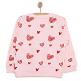 HelloBaby Kız Bebek Basic Az Şardonlu Kalp Desenli Sweatshirt Bisiklet Yaka Uzun Kol