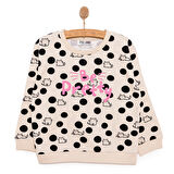 HelloBaby Basic Az Şardonlu  Kedi Desenli Puantiyeli Sweatshirt Kız Bebek Bisiklet Yaka Uzun Kol