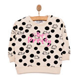 HelloBaby Basic Az Şardonlu  Kedi Desenli Puantiyeli Sweatshirt Kız Bebek Bisiklet Yaka Uzun Kol