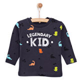 HelloBaby Basic Dinazor  Desenli İnterlok  Uzun kol Tshirt Erkek Bebek