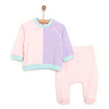 HelloBaby Yenidoğan Renk Bloklu Sweatshirt-Patikli Alt 2li Takım Unisex