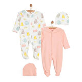 HelloBaby Yenidoğan 2li Patikli Tulum Şapka Set Unisex