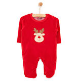 HelloBaby Yenidoğan Unisex Nakışlı Kadife Patikli Tulum Unisex